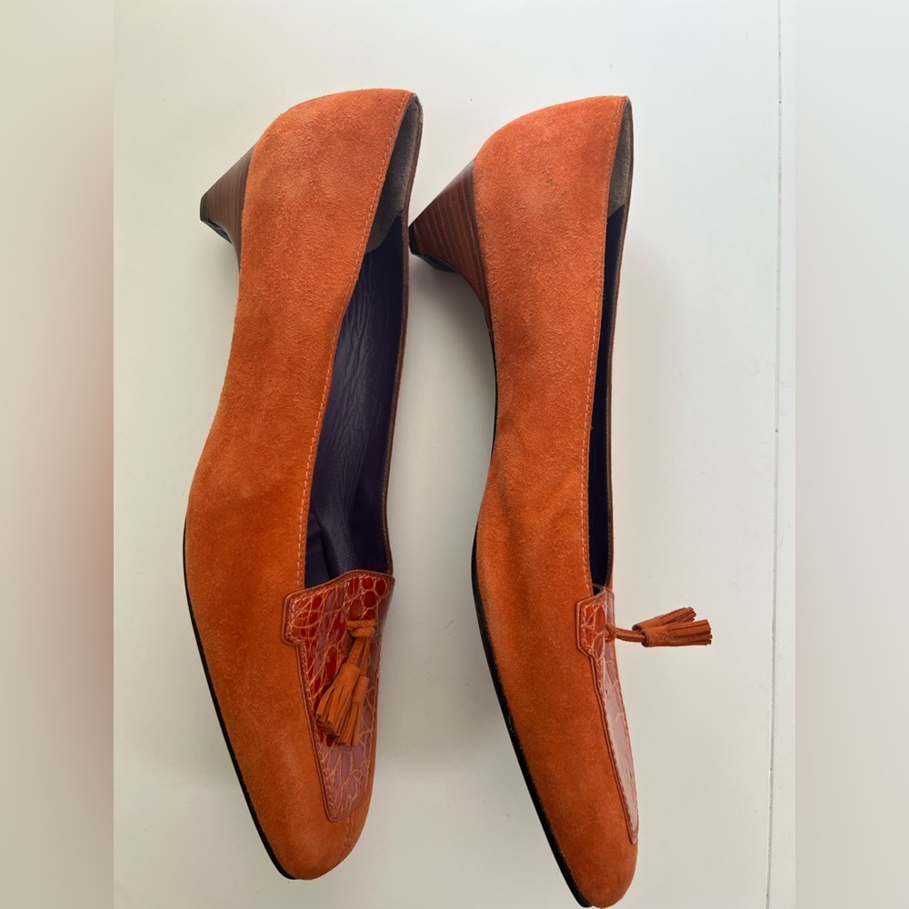 Rene Mancini Paris Orange Suede Women's Loafers - Picture 10 of 11